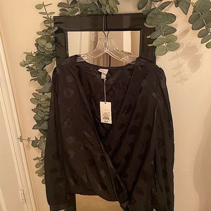 NWT A New Day Target Black Long Sleeve Floral Printed Blouse